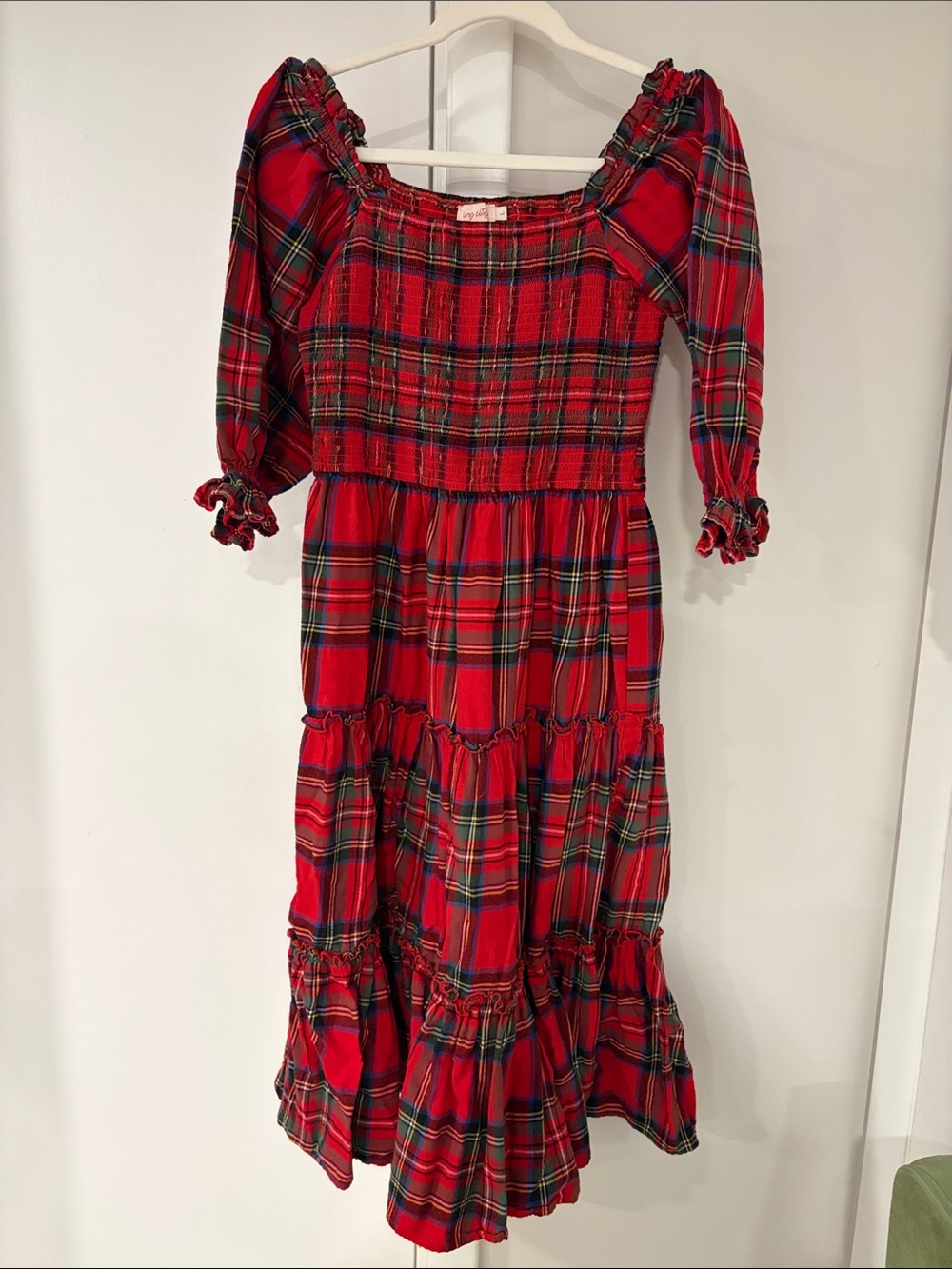 Ivy City Co Red Tartan Smocked Tiered Dress